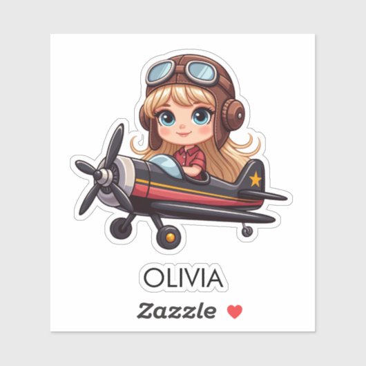  Girl Flying Airplane cute cartoon Personalized シール (シート)