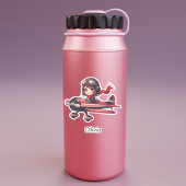 Girl Flying Airplane cute cartoon Personalized シール