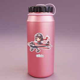 Girl Flying Airplane cute cartoon Personalized シール