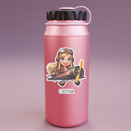  Girl Flying Airplane cute cartoon Personalized シール