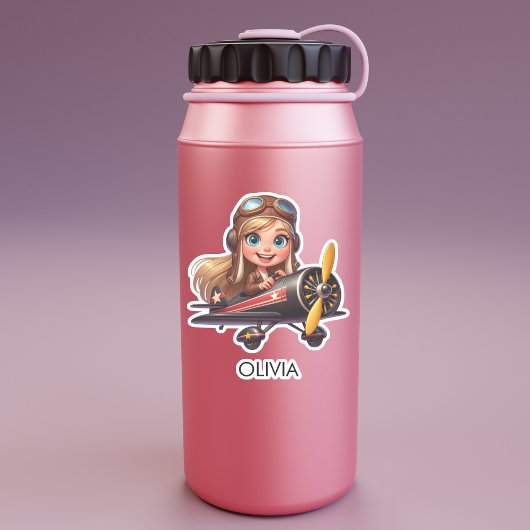  Girl Flying Airplane cute cartoon Personalized シール