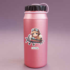  Girl Flying Airplane cute cartoon Personalized シール