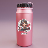 Girl Flying Airplane Cute Girly Kids Personalized シール