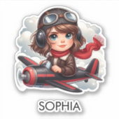 Girl Flying Airplane Cute Girly Kids Personalized シール (正面)