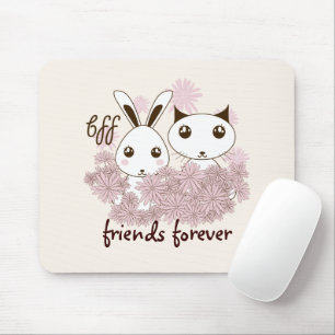 Girl Friendship BFF Cute Cartoon Kitten and Bunny マウスパッド