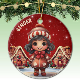 Girl Gingerbread Village House Christmas Decor セラミックオーナメント