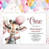 Girl Giraffe 1st Birthday Party Invitation 招待状