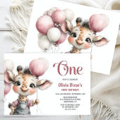Girl Giraffe 1st Birthday Party Invitation 招待状