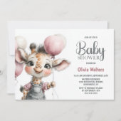 Girl Giraffe Baby Shower Invitation 招待状 (正面)
