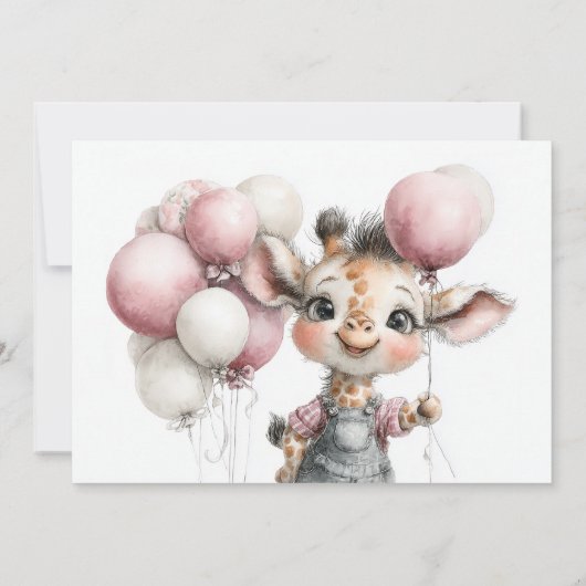 Girl Giraffe Baby Shower Invitation 招待状 (裏面)