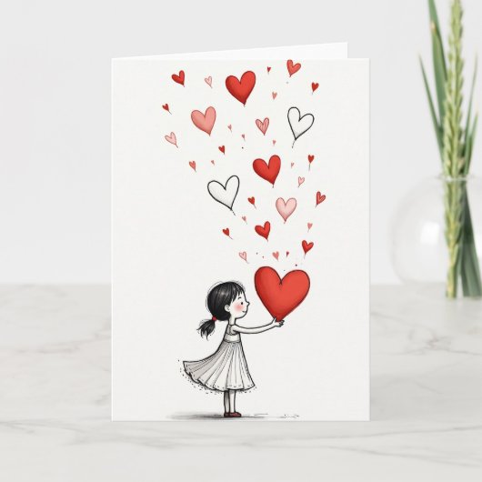 Girl Gives Love Hearts Card カード (正面)