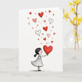 Girl Gives Love Hearts Card カード (黄色い花)