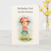 Girl Golfer Birthday Youth Folded Greeting Card カード (黄色い花)