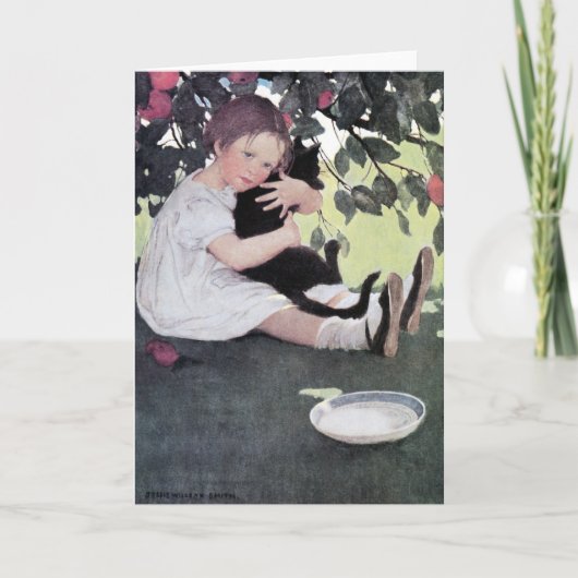 Girl Holding a Black Cat, Jessie Willcox Smith カード (正面)