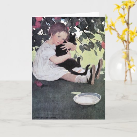 Girl Holding a Black Cat, Jessie Willcox Smith カード (黄色い花)