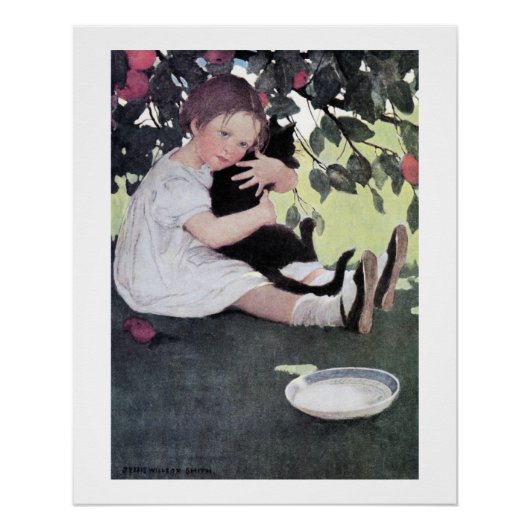 Girl Holding a Black Cat, Jessie Willcox Smith ポスター (正面)