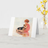 Girl Holding a Dog, Jessie Willcox Smith カード (黄色い花)