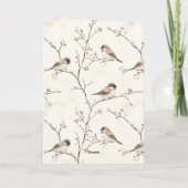 Girl Holding Deer Birds Tree Cream Christmas カード (裏面)