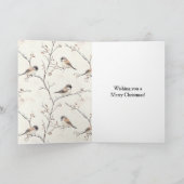 Girl Holding Deer Birds Tree Cream Christmas カード (内部)