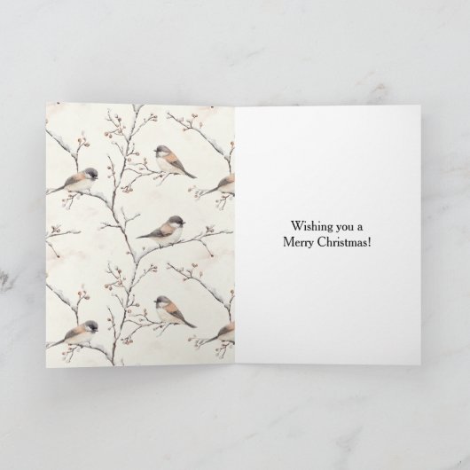 Girl Holding Deer Birds Tree Cream Christmas カード (内部)