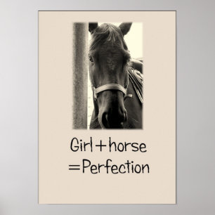 "Girl+Horse=Perfect"セプア馬ポスター ポスター