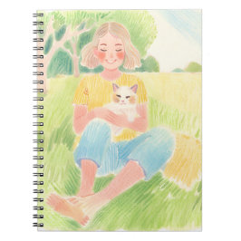 Girl hugging a cat ノートブック