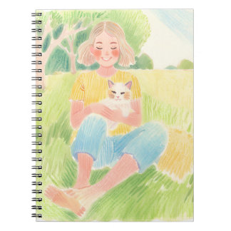 Girl hugging a cat ノートブック