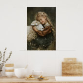 Girl Hugs A Sheep Print, Whimsical Farm Nursery ポスター (キッチン)