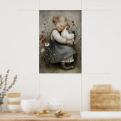 Girl Hugs Chicken Printable, Rooster Rustic ポスター (キッチン)