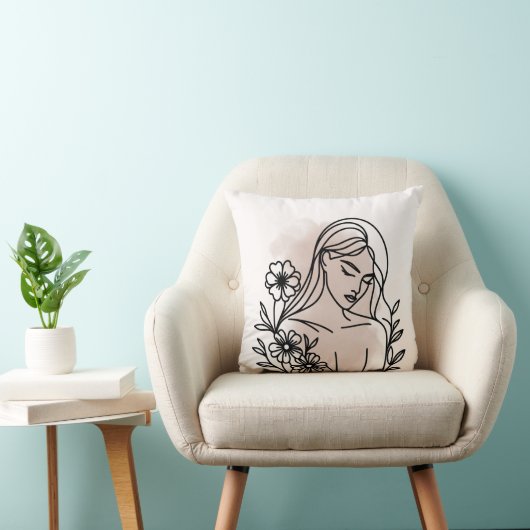 Girl Illustration Pillow – Modern Artistic Accent クッション (椅子)
