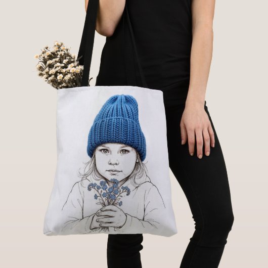 Girl In a Blue Knit Hat トートバッグ (クローズアップ)