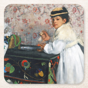 Girl in a Hat, Edgar Degas スクエアペーパーコースター