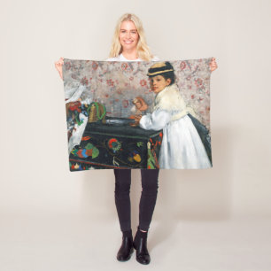 Girl in a Hat, Edgar Degas フリースブランケット