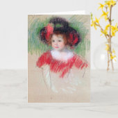Girl in Big Bonnett and Red Dress, Mary Cassatt カード (黄色い花)