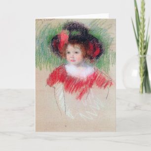 Girl in Big Bonnett and Red Dress, Mary Cassatt カード