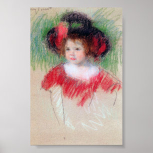 Girl in Big Bonnett and Red Dress, Mary Cassatt ポスター