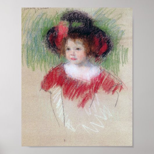Girl in Big Bonnett and Red Dress, Mary Cassatt ポスター (正面)