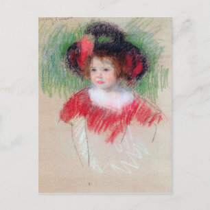 Girl in Big Bonnett and Red Dress, Mary Cassatt ポストカード