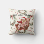 Girl in Chair Santa Hat Candy Cane Christmas クッション (正面)
