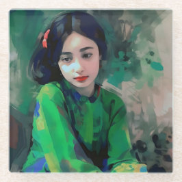 Girl in Green Dress ガラスコースター