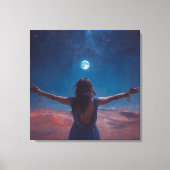 "Girl in Moonlight | Aesthetic Night Sky Wall Art キャンバスプリント (正面)