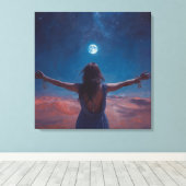"Girl in Moonlight | Aesthetic Night Sky Wall Art キャンバスプリント (インサイチュ (ウッドフロア))