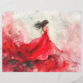 Girl in Red Dress Watercolor Art Scrapbook Paper (正面)