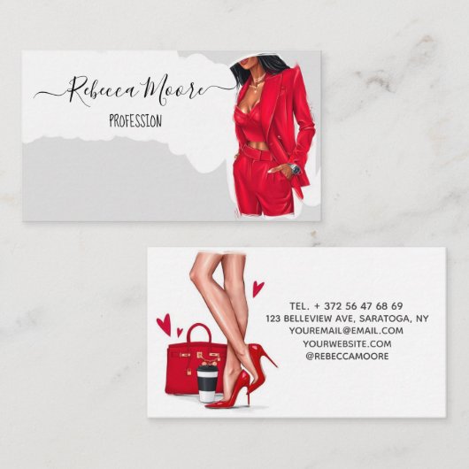 Girl in Red Suet Business Card 名刺 (正面/裏面)