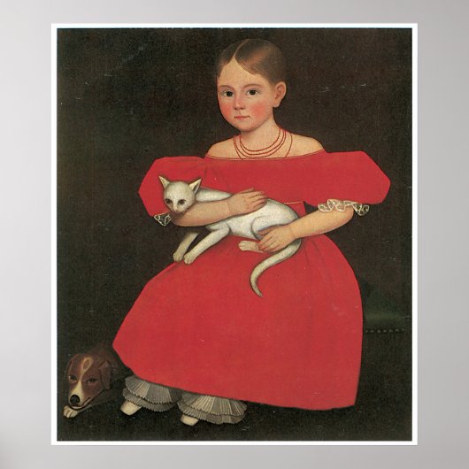 Girl in Red with Her Cat and Dog c.1834-36 ポスター (正面)