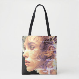 Girl In the Smokey Swirls - Cute Reusable Tote Bag トートバッグ