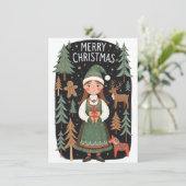 Girl In Traditional Dress Holding Gift シーズンカード (スタンド正面)