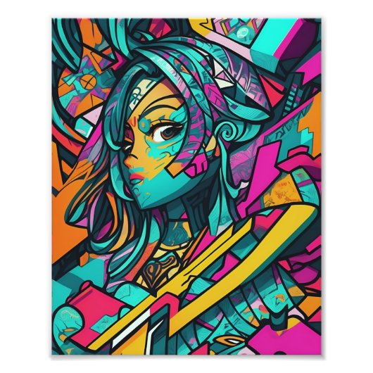 Girl In Urban WallStyle - AI Art フォトプリント (正面)