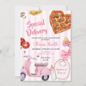 Girl italian baby shower pizza special delivery 招待状 (正面)