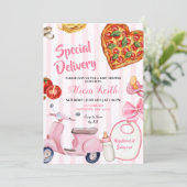 Girl italian baby shower pizza special delivery 招待状 (スタンド正面)